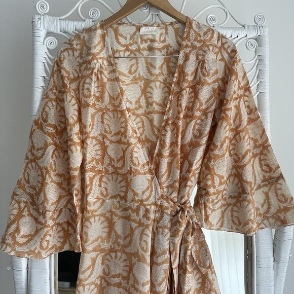 Hannah Artwear Luna Wrap Dress OS Silk Indian Block Print Boho Ruffle Feminine - Picture 4 of 14